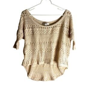 Cream Crochet High Low Top | Boho Half Sleeve Blouse | Decree